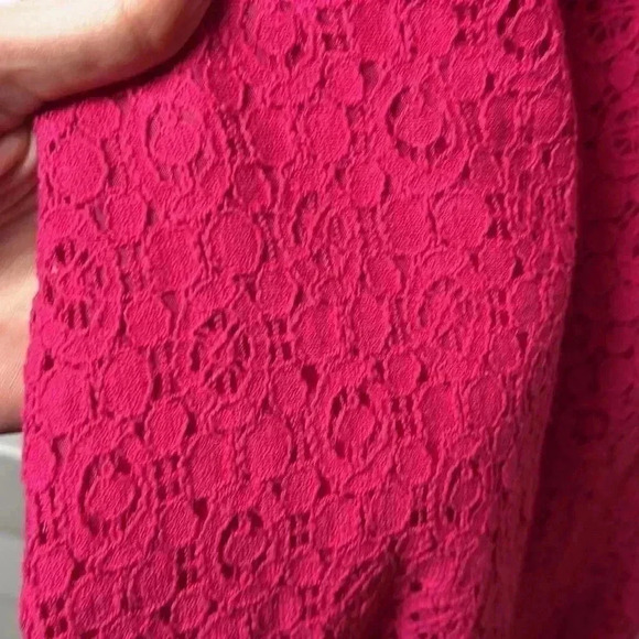 New York & Company Lace Pleated Halter Fit & Flare Dress Size 8 Hot Pink - Picture 4 of 9